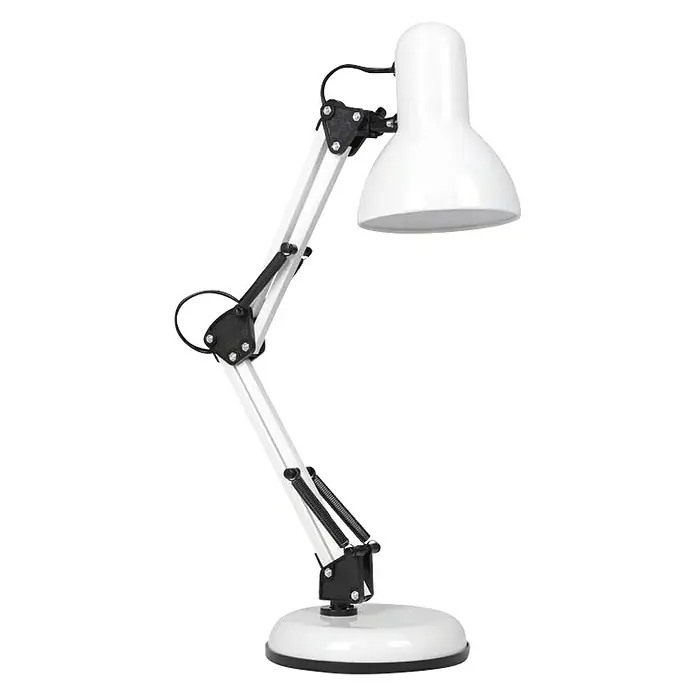 Eglo Lámpara de sobremesa Colinezza - 20 W, L x An x Al: 10 x 10 x 53 cm, Blanco, Blanco, E14 - Lámpara de escritorio blanca ajustable con brazo oscilante y pantalla para iluminación de trabajo flexible.