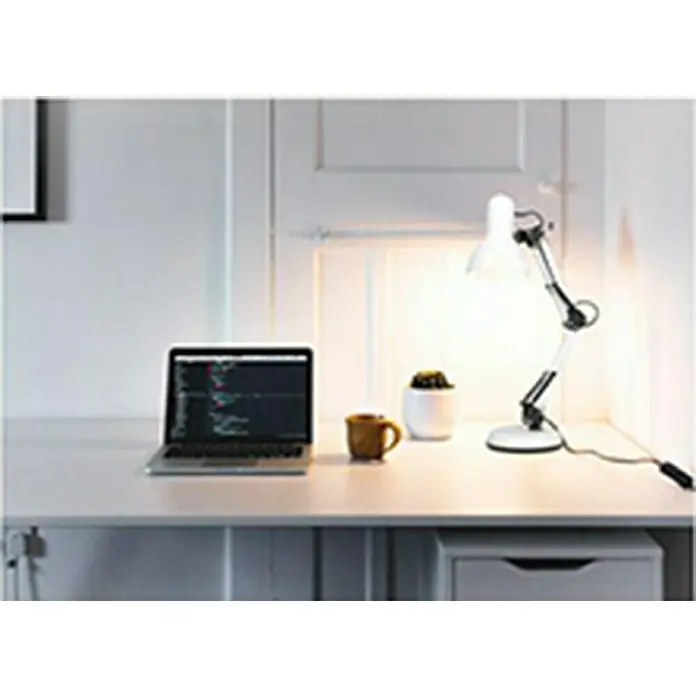 Eglo Lámpara de sobremesa Colinezza - 20 W, L x An x Al: 10 x 10 x 53 cm, Blanco, Blanco, E14 - Lámpara de escritorio ajustable, perfecta para iluminar mientras se trabaja en un portátil en la oficina o en casa. Iluminación práctica.