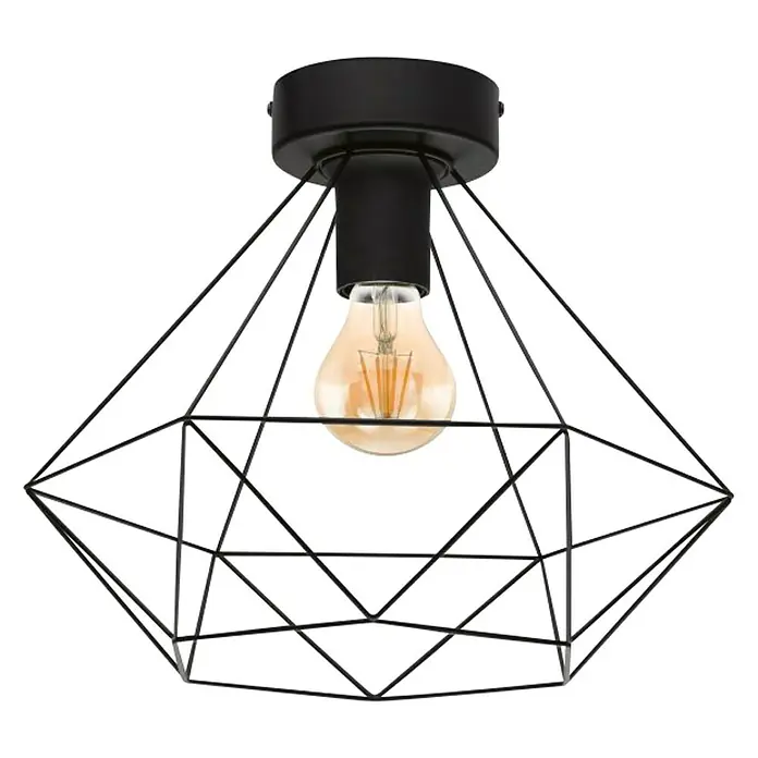 Eglo Tarbes Plafón - 60 W, Ø x Al: 32,5 x 27,5 cm, Negro, E27 - Elegante lámpara de techo en forma de diamante con marco de metal negro y bombilla de luz blanca cálida para una iluminación elegante.