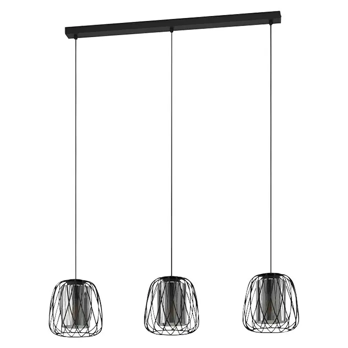 Eglo Lámpara colgante Floresta - 120 W, L x An x Al: 19 x 89 x 110 cm, Negro, Negro, E27 - Una lámpara colgante moderna de tres luces con un diseño de pantalla intrincado, ideal para una iluminación elegante sobre mesas de comedor o en salones.