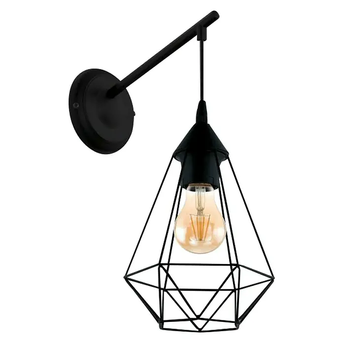 Eglo Tarbes Aplique de pared - 60 W, L x An x Al: 15,5 x 15,5 x 37,5 cm, E27 - Lámpara de pared negra con pantalla geométrica y bombilla Edison que brilla cálidamente, creando un ambiente moderno e industrial.