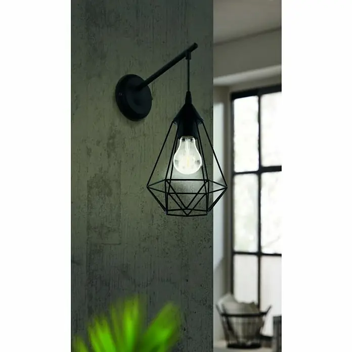 Eglo Tarbes Aplique de pared - 60 W, L x An x Al: 15,5 x 15,5 x 37,5 cm, E27 - Lámpara de pared con pantalla geométrica y bombilla transparente. Elegante solución de iluminación para interiores modernos.