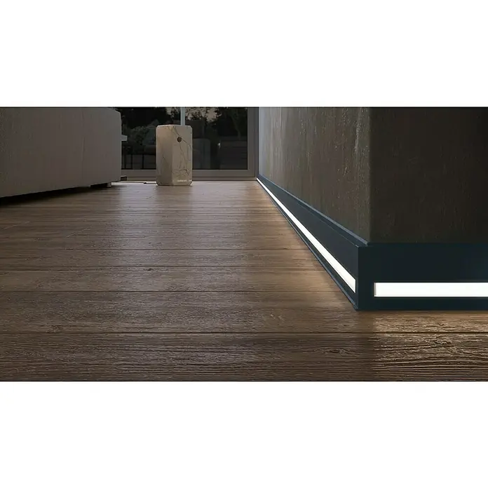 Deckprofil Cubica LS80 Light Down - Anthrazit, 2,5 m x 19 mm x 80 mm - Elegante Sockelleisten mit integrierter LED-Beleuchtung setzen stilvolle Akzente und sorgen für indirektes Licht im Raum.