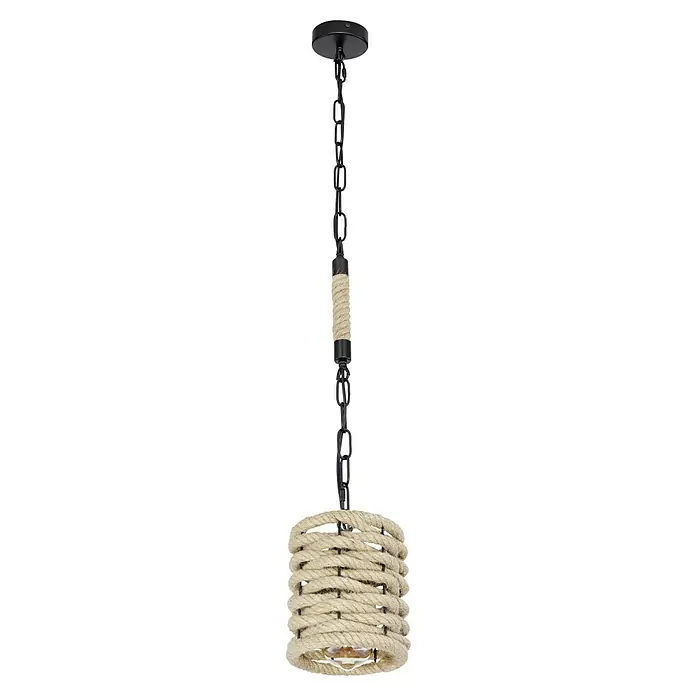 Globo Pendelleuchte HALIA - 60 W, Schwarz, E27, Durchmesser: 15 cm - Hängeleuchte mit Seil-Lampenschirm und schwarzer Kette. Elegantes Design für stilvolle Beleuchtung.