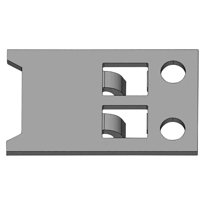 BRIGX Aushebesicherung - 4 Stk. - Eine 3D-Ansicht einer robusten Halterung mit Aussparungen und Bohrungen, ideal für industrielle Anwendungen und Befestigungen.