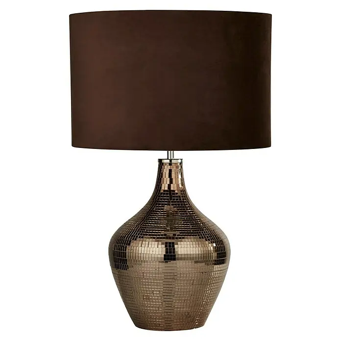 Searchlight Deko-Tischleuchte - L x B x H: 30 x 30 x 40 cm, Schwarz, E27 - Elegante Mosaik-Tischlampe mit braunem Lampenschirm. Das schimmernde Mosaikmuster und der dunkle Schirm erzeugen eine stimmungsvolle Atmosphäre.