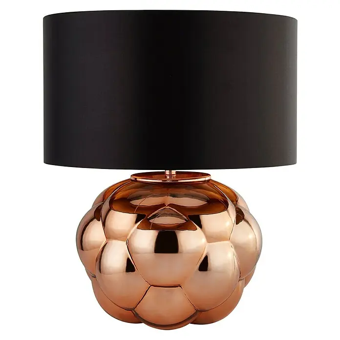 Searchlight Deko-Tischleuchte - L x B x H: 35 x 35 x 30 cm, Schwarz, E27 - Elegante Tischleuchte mit einem glänzenden, kupferfarbenen Sockel und einem schlichten, schwarzen Lampenschirm. Ein stilvolles Highlight für jeden Raum.