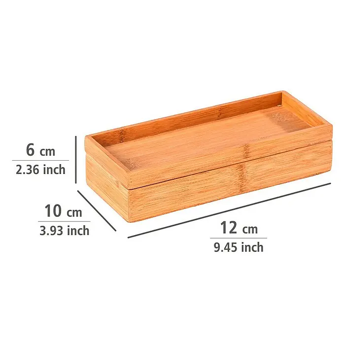 Wenko Aufbewahrungsbox Terra - 10 x 24 x 5,5 cm, Bambus - Holzkiste mit Abmessungen (Höhe 6 cm, Breite 10 cm, Länge 12 cm) zur Aufbewahrung verschiedener Gegenstände.