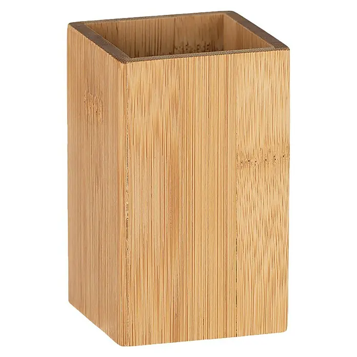 Wenko Zahnputzbecher Padua - Bambus, Bambus - Ein quadratischer Stifthalter aus Bambusholz mit einer natürlichen Holzmaserung und einem schlichten Design, ideal für Büro oder Zuhause.