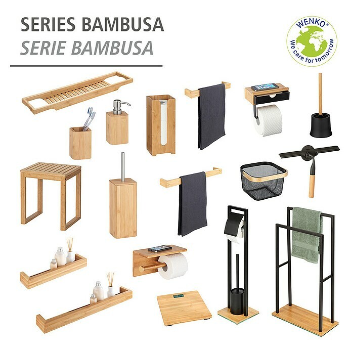 Wenko Bambusa ToilettenpapierhalterMit Ablage, Bambus Diagonal View