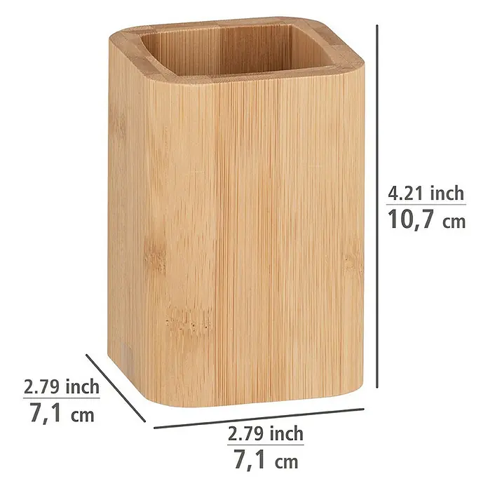Wenko Bambusa Zahnputzbecher - Bambus, Bambus - Bambus-Stifteköcher mit Maßen: 10,7 cm Höhe, 7,1 cm Breite und Tiefe. Ideal für Büroorganisation.