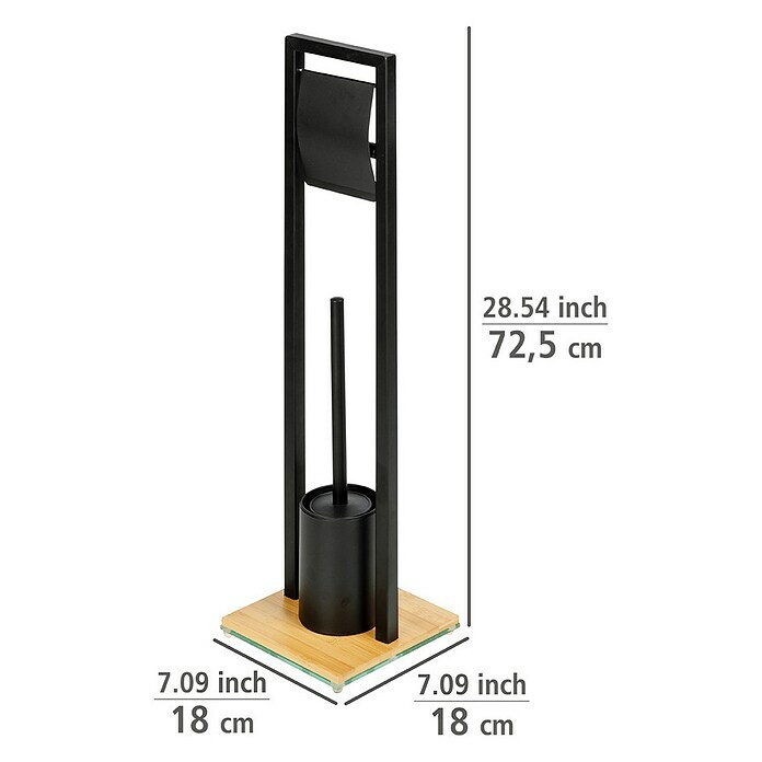 Wenko Bambusa WC-Kombi-BürstengarniturHöhe: 72,5 cm, Schwarz/Bambus, Matt Sketch