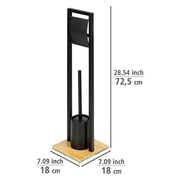 Wenko Bambusa WC-Kombi-Bürstengarnitur - Höhe: 72,5 cm, Schwarz/Bambus, Matt - Bild eines WC-Garnitur-Sets mit Halter für Toilettenpapier und Bürste.