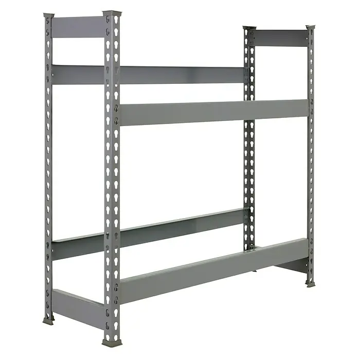Simonrack Simonbottle Getränkekistenregal Bottleclick - H x B x T: 100 x 100 x 30 cm, Traglast Einlegeboden: 100 kg, Anzahl Böden: 2 Stk., Stecken, Grau - Graues Metallregal mit drei Regalböden und einem stabilen, industriellen Design für Lager- und Aufbewahrungszwecke.