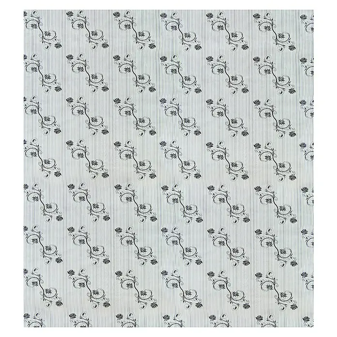 Papel pintado de vinilo autoadhesivo PF-058-1 - 90 cm x 3 m, 100% PVC - Papel pintado de vinilo gris con delicados motivos de volutas negras que crean un ambiente elegante y con estilo.