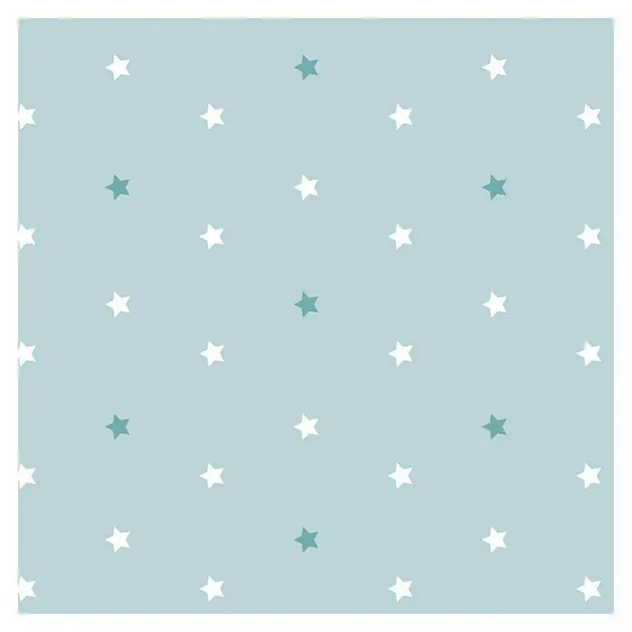 Papel pintado de vinilo autoadhesivo Daniela - 90 cm x 3 m, 100% PVC, Aqua - Tela azul cielo con estrellas blancas y azules.