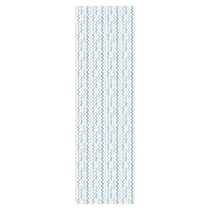 Papel pintado de vinilo autoadhesivo Zigzag - 90 cm x 3 m, 100% PVC, Azul/Transparente - Un patrón vertical de líneas en zigzag azul pálido y morado crea una textura de fondo suave y sutil para varios diseños.