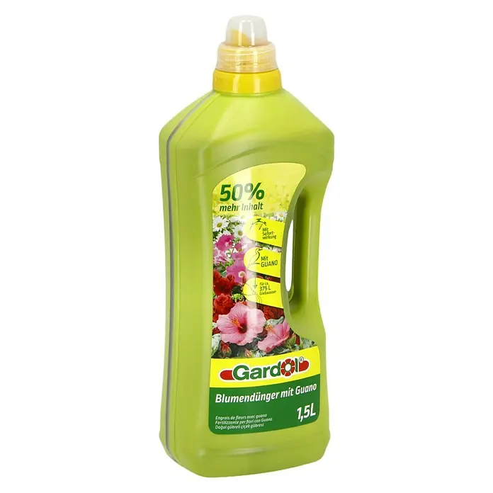 Gardol Blumendünger mit Guano - 1,5 l, Max. ausreichend für Flüssigkeitsmenge: 375 l - Eine Flasche Gardol Blumendünger mit Guano, die 1,5 Liter enthält und eine 50%ige Inhaltssteigerung aufweist.