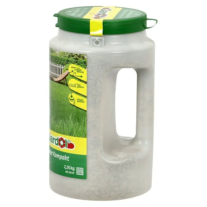Gardol Rasendünger Kompakt - 2,25 kg, Max. Anwendungsfläche: 45 m² - Produktbild eines Gardol Langzeit-Rasendüngers Kompakt im Vorratsbehälter. Der Dünger sorgt für einen gesunden, dichten Rasen.