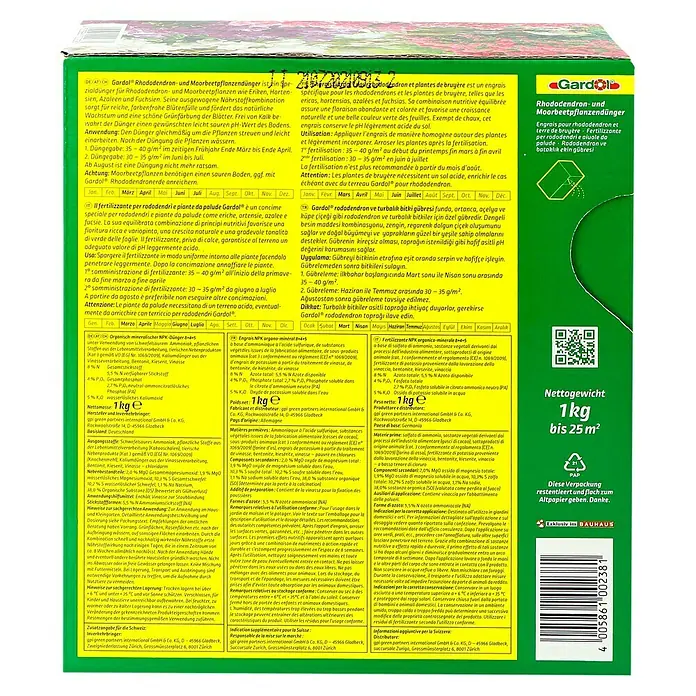 Gardol Rhododendrondünger - 1 kg, Max. Anwendungsfläche: 25 m² - Gardol Rhododendron- und Moorbeetpflanzendünger: Spezialdünger für üppige Blüten und gesundes Wachstum, 1 kg für bis zu 25 m².
