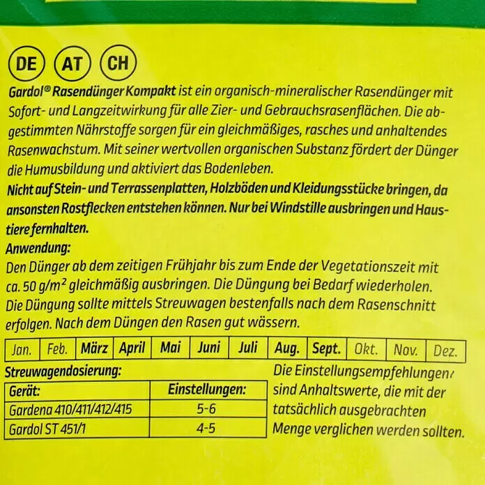 Gardol Rasendünger Kompakt10 kg, Max. Anwendungsfläche: 200 m²