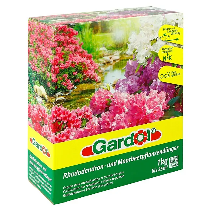 Gardol Rhododendrondünger - 1 kg, Max. Anwendungsfläche: 25 m² - Rhododendron- und Moorbeetpflanzendünger von Gardol. Sofort- und Langzeitwirkung, phosphat-reduziert, feingekörnt für üppige Blütenpracht.