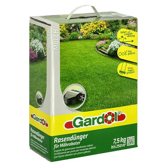 Gardol Rasendünger Mähroboter - 7,5 kg, Max. Anwendungsfläche: 250 m² - Abbildung der Gardol Rasendünger-Packung für Mähroboter, 7,5 kg, geeignet für bis zu 250 m².