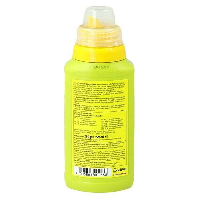 Gardol Kakteendünger250 ml, Inhalt ausreichend für ca.: 50 l Gießwasser Back View