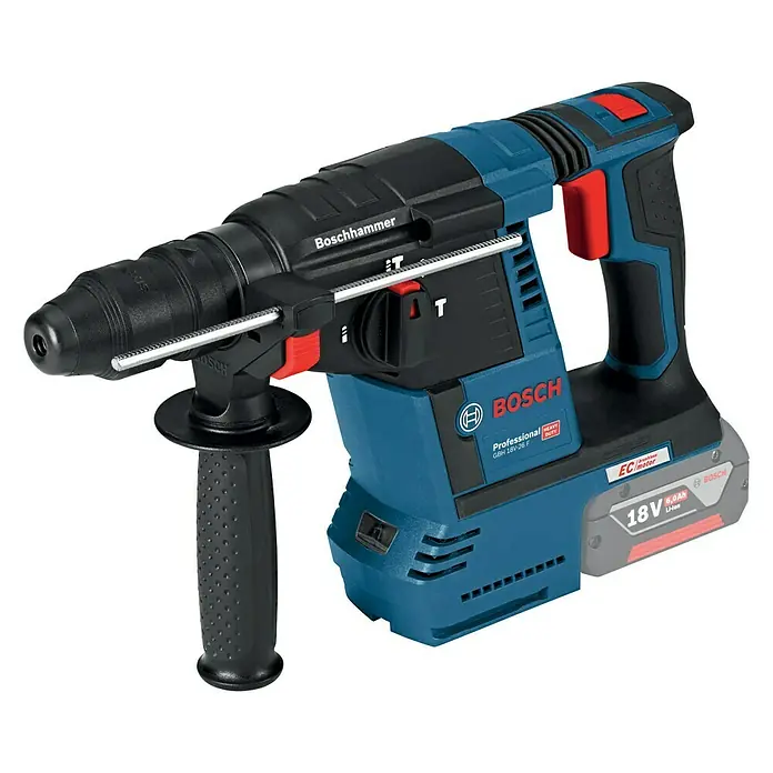 Bosch Professional AMPShare 18V Akku-Kombihammer GBH 18V-26 - 18 V, Ohne Akku, 2,6 J, Karton - Boschhammer GBH 18V-26 F Akku-Bohrhammer mit blau-schwarzem Design und austauschbarem Akku für professionelle Anwendungen.