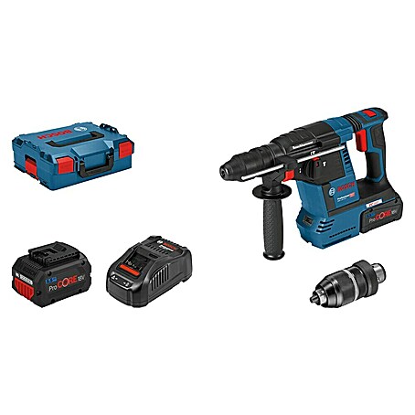 Bosch Professional AMPShare 18V Martillo combinado de batería GBH 18V-26 F (18 V, 2 baterías, 5,5 Ah, 2,6 J, Sin extracción de polvo)