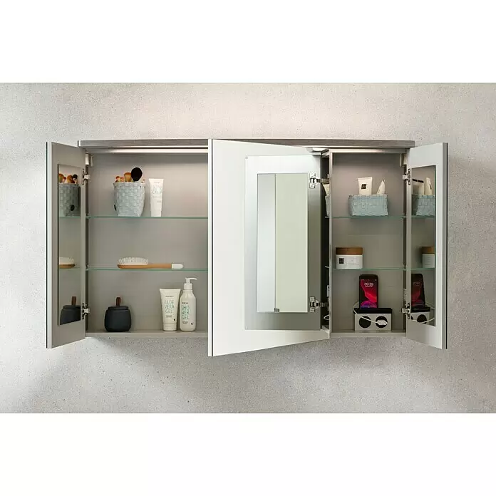 Camargue Swing LED-SpiegelschrankB x H: 120 x 70,5 cm, Mit Beleuchtung, Eiche Maron