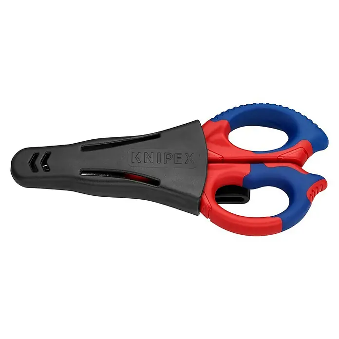 Knipex Arbeitsschere - Länge: 15,5 cm - Knipex Kabelschere mit Schutzhülle, rot-blaue Griffe. Ideal für Elektriker.
