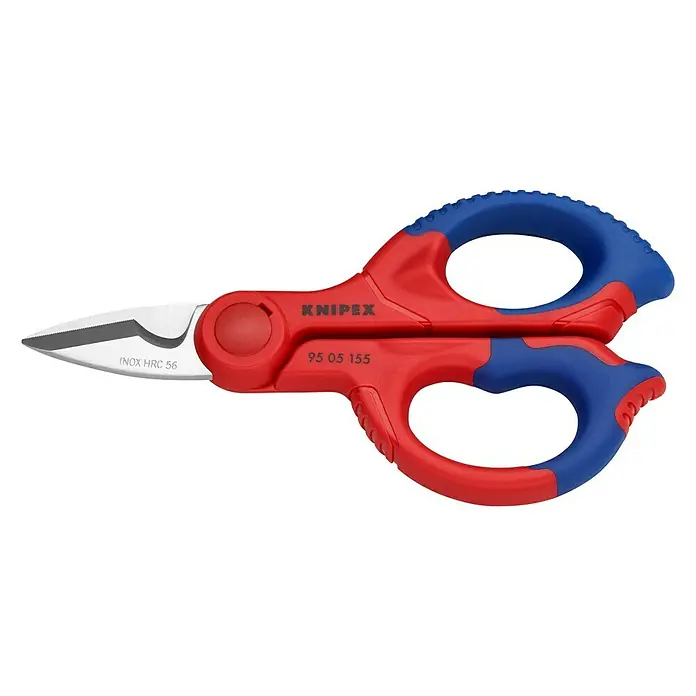 Knipex Arbeitsschere - Länge: 15,5 cm - Knipex 95 05 155 Schere mit roten und blauen Griffen, ideal zum Schneiden von verschiedenen Materialien in Industrie und Handwerk.