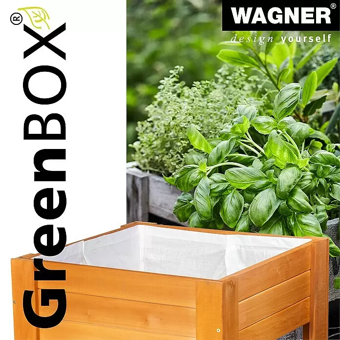 Wagner System GreenFamily Hochbeet GreenBOX light - 53,5 x 53,5 x 70 cm, Dunkelbraun - Hellbraunes Holz-Pflanzgefäß mit weißer Auskleidung, für Kräuter und Pflanzen.