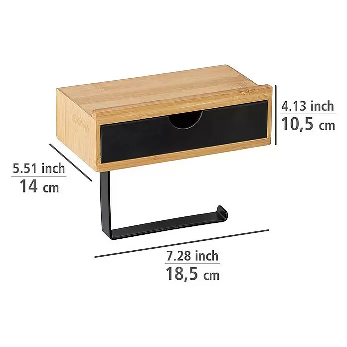 Wenko Bambusa ToilettenpapierhalterMit Ablage, Schwarz/Bambus, Matt