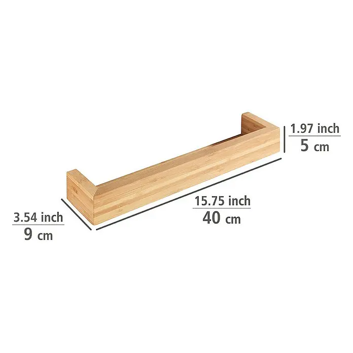Wenko Bambusa Badregal - L x B x H: 5 x 40 x 9 cm, Bambus - Produktbild eines rechteckigen Bambusregals mit den Maßen 40 cm Länge, 9 cm Breite und 5 cm Höhe.