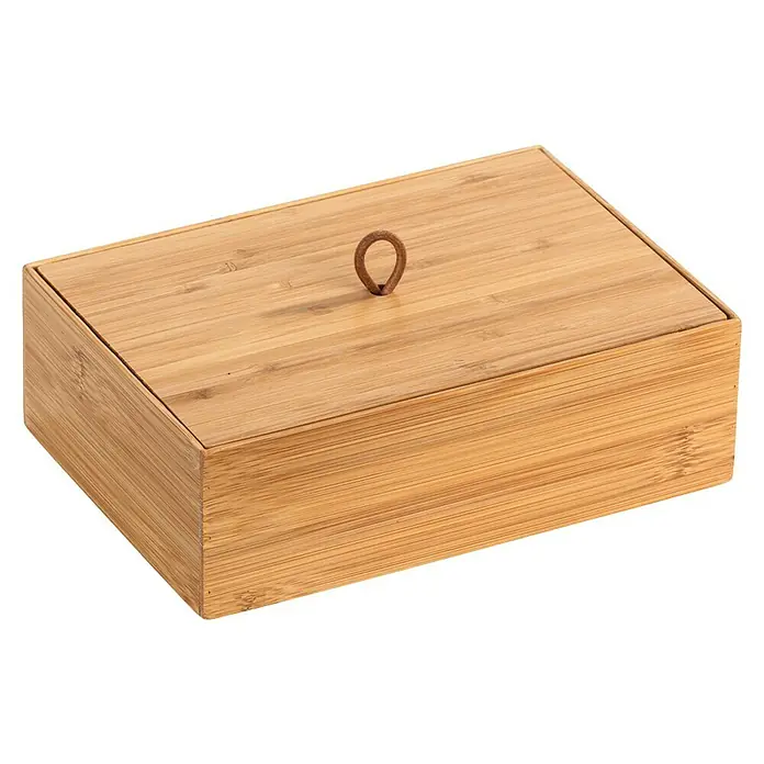 Wenko Aufbewahrungsbox Terra L mit Deckel - 15 x 22 x 7 cm, Bambus - Eine rechteckige Bambusbox mit Deckel und einem runden Griff aus dem gleichen Material. Eine elegante Aufbewahrungsmöglichkeit.