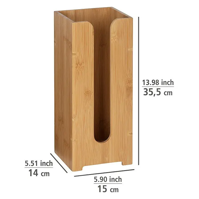 Wenko Bambusa Ersatzpapierrollenhalter - Bambus - Produktabbildung eines Serviettenhalters aus Bambus mit Maßangaben. Praktisch und stilvoll für Küche oder Esstisch.