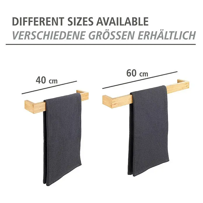 Wenko Bambusa Handtuchstange - Breite: 60 cm, Bambus - Verschiedene Größen des Bambus Handtuchhalters verfügbar: 40 cm und 60 cm. Modernes Design für Ihr Badezimmer mit diesen Handtuchhaltern.