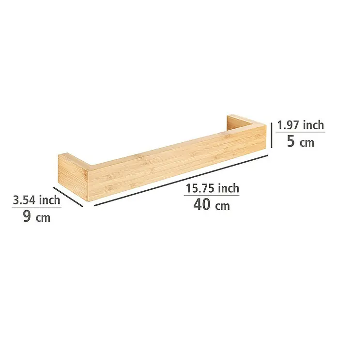 Wenko Bambusa Handtuchstange - Breite: 40 cm, Bambus - Abbildung eines modernen Bambus-Handtuchhalters mit genauen Maßangaben in Zoll und Zentimetern zur einfachen Größenbestimmung.