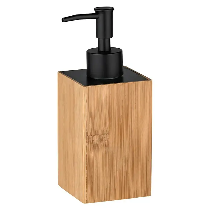 Wenko Seifenspender PaduaBambus, Schwarz/Bambus - Ein moderner Seifenspender aus Bambus mit einem eleganten schwarzen Pumpkopf, ideal für jedes Badezimmer.