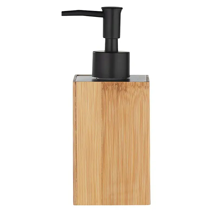 Wenko Seifenspender PaduaBambus, Schwarz/Bambus - Ein stilvoller Seifenspender aus Bambusholz mit einem schwarzen Pumpkopf. Eine elegante Ergänzung für jedes Badezimmer.