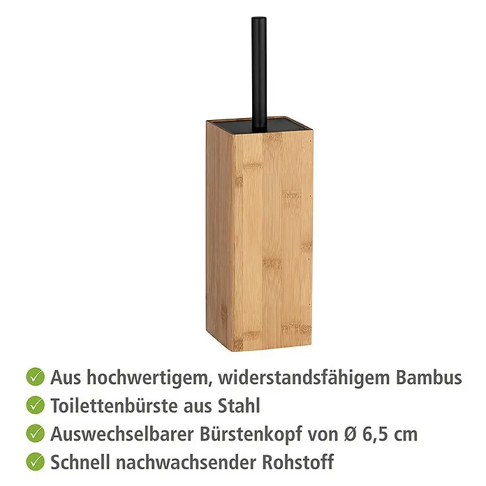 Wenko WC-Bürstengarnitur Padua - Bambus, Schwarz/Bambus - Freistehende WC-Garnitur aus Bambus mit schwarzem Griff.