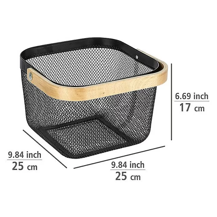 Wenko Bambusa Bad-Aufbewahrungskorb25 x 25 x 17 cm, Stahl, Schwarz/Bambus