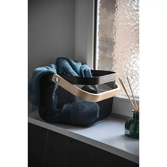 Wenko Bambusa Bad-Aufbewahrungskorb25 x 25 x 17 cm, Stahl, Schwarz/Bambus