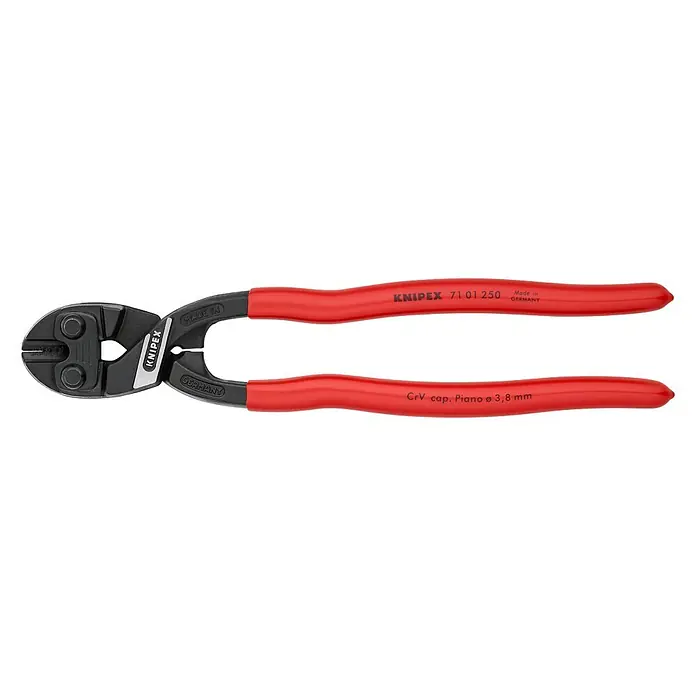 Knipex CoBolt Bolzenschneider - Länge: 250 mm - Bild einer KNIPEX Bolzenschneider mit roten Griffen, ideal zum Schneiden von harten Materialien.