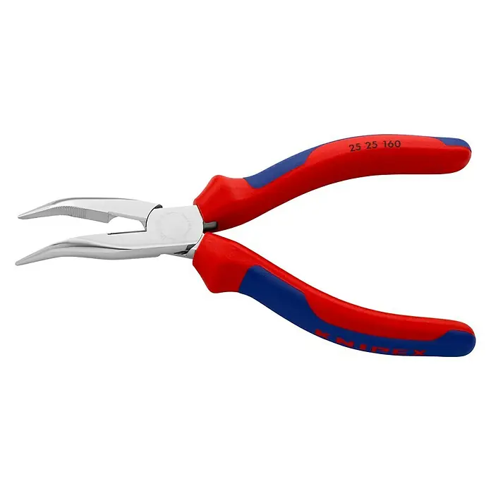 Knipex FlachrundzangeLänge: 16 cm, Spitz, Schneide - Eine Knipex 25 25 160 Elektronik-Greifzange mit rot-blauen Griffen, ideal zum Greifen, Biegen und Positionieren von Kleinteilen.