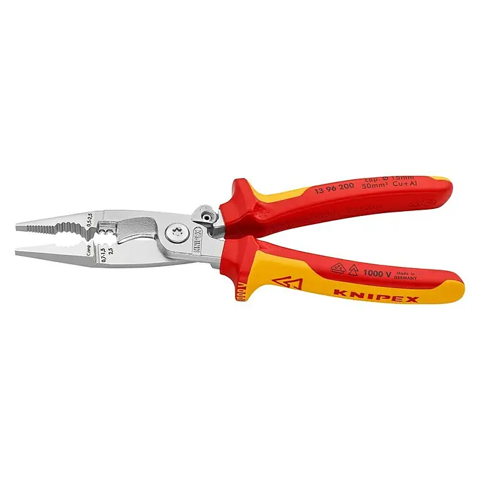 Knipex Kombizange VDESchneide, Länge: 20 cm, Mit integrierter Sperrklinke - Die KNIPEX Kombinationszange mit Mehrkomponenten-Griff für präzises Greifen, Schneiden und Abisolieren in elektrischen Anwendungen.