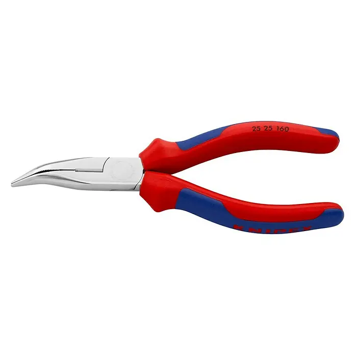Knipex FlachrundzangeLänge: 16 cm, Spitz, Schneide - Knipex 25 25 160 Spitzzange mit gebogener Form, ideal für präzise Arbeiten in schwer zugänglichen Bereichen. Perfekt für Elektronik und Modellbau.