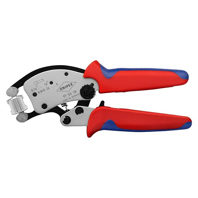 Knipex Crimpzange TWISTOR 16 - Länge: 20 cm - Die Knipex 97 53 18 Crimpzange für Aderendhülsen, präzise und zuverlässig, ideal für professionelle Elektroinstallationen und Hobbyanwendungen.